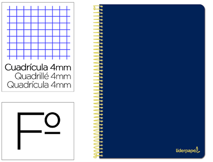 Cuaderno espiral Liderpapel Smart Folio tapa blanda 80h 60g c/4mm. color azul marino